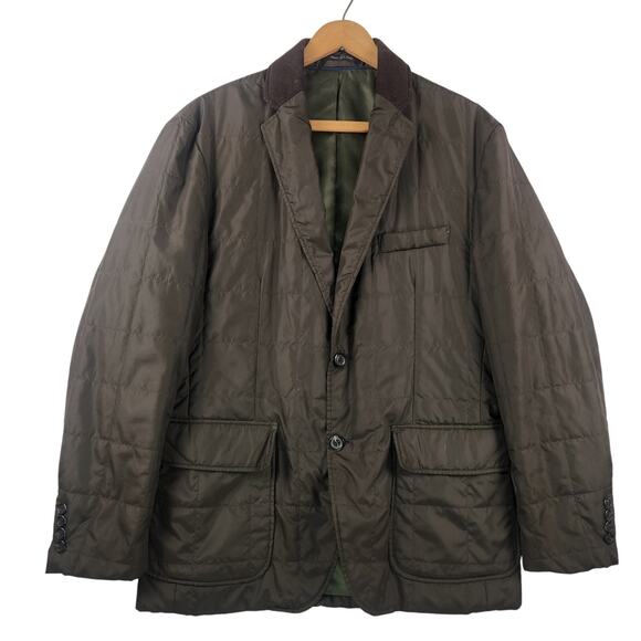 Chaps Quilted Puffer Blazer Jacket Coat Brown Corduroy Collar 42R 2-Button EUC